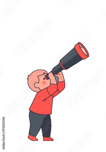 Flat Vector Illustration of a Child Looking Through Telescope