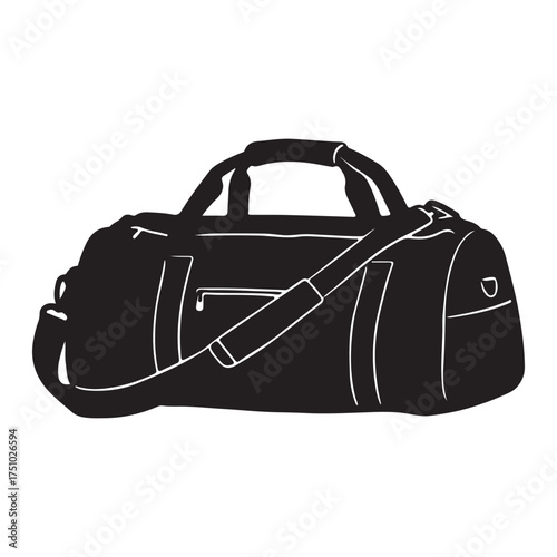 Black duffel bag vector illustration for travel and sports fitness icon design and personal carry on equipment graphic asset