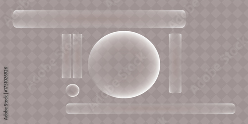 Gold glass button interface, light frame banner set, glass panel set for mobile and web app, tech board frame in futuristic style. Light png banner collection with glow effect, vector illustration.