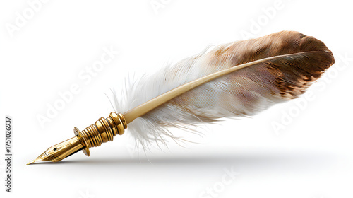 Antique quill pen isolated on white background, a symbol of writing history