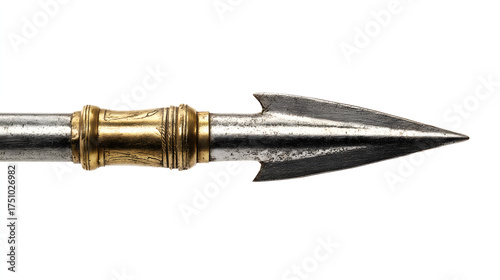 Close up of an ancient spear head isolated on white background
