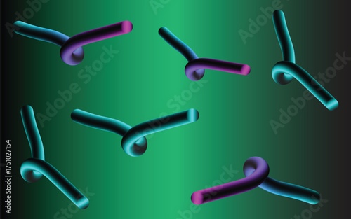 neon twisted 3d tubes on gradient background, glowing abstract 3d shapes with green and purple lighting, futuristic colorful 3d curved lines digital art