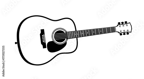 Acoustic six-string guitar line art illustration for creative musical design projects