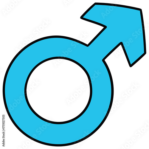 Hand-drawn cartoon blue male gender sign on a white background.