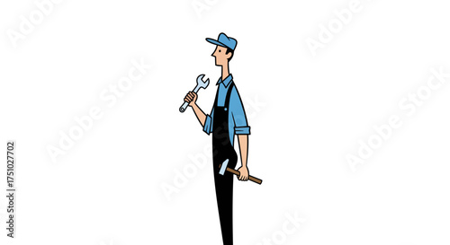 Craftsman Cartoon Graphic: An Artisan with Tools Ready to Repair and Construct