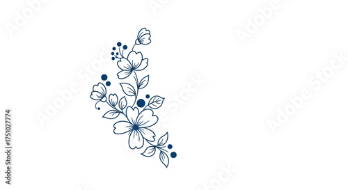 Delicate floral embellishment with minimalist line art design in calming navy tones