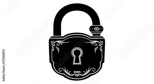 Ornate vintage padlock illustration with elegant flourishes and keyhole design