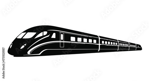 Sleek, modern bullet train speeding forward on white background, symbolizing fast travel and innovation.