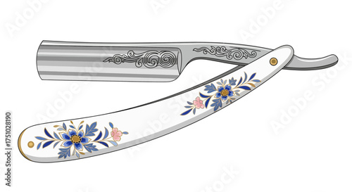 Ornate straight razor with floral decoration in a vintage style aesthetic design