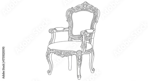 Sophisticated armchair line art showcasing ornate detailing and intricate design elements within a