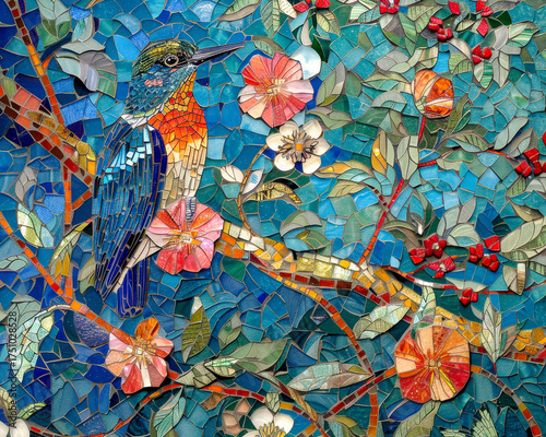 Mosiac art bird and flowers
