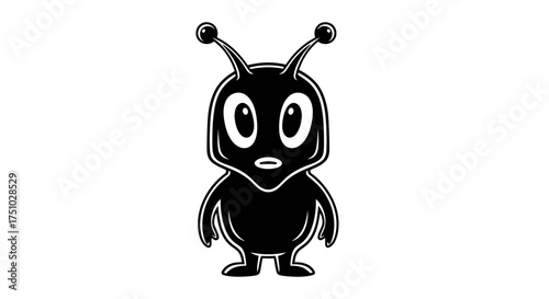 Stylized extraterrestrial creature design, minimalist black and white vector illustration on a
