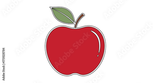 Vibrant red apple illustration with defined outlines and a single leaf element