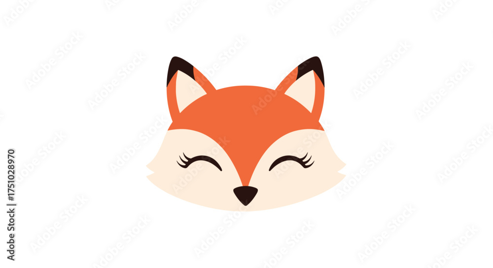 Obraz premium A cute cartoon fox face with closed eyes and a gentle smile.