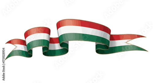 Waving Hungarian flag ribbon illustration, patriotic symbol of Hungary and national pride
