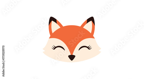 A cute cartoon fox face with closed eyes and a gentle smile.