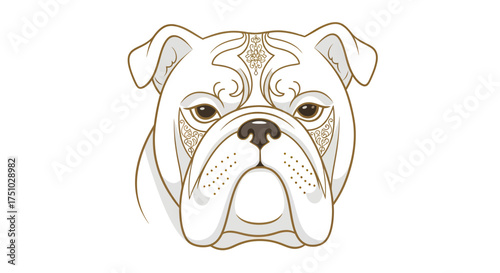 Elegant bulldog portrait with decorative elements showcases refined canine charm and breed