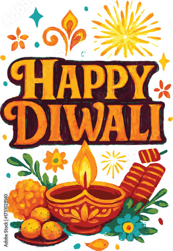 Bright Floral Happy Diwali Greeting