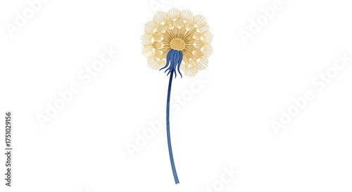Elegant golden dandelion artwork with a touch of blue against a pristine white backdrop