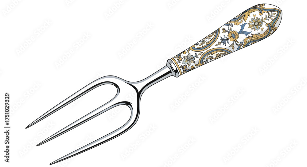 Fototapeta premium Elegant serving fork with decorative floral handle for upscale dining experience