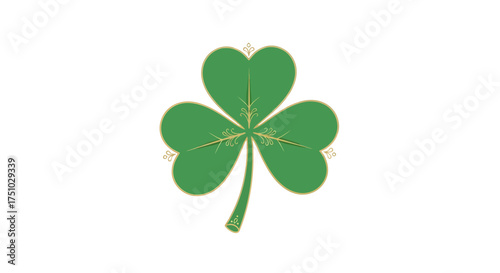 Elegant shamrock with golden details isolated on white for Saint Patrick's Day designs