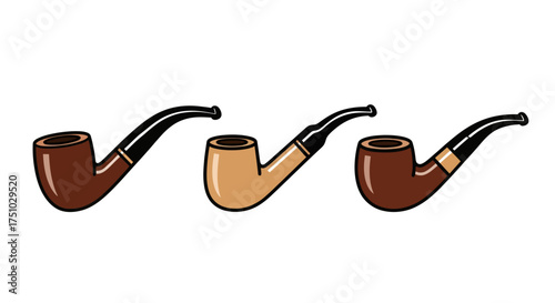 Illustrations of diverse tobacco pipes showcasing varied designs and colorations in detail