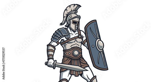 Illustrative depiction of a fearless gladiator poised for battle wearing traditional armor