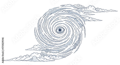 Eye of the storm drawing with layered cloud formations and spiral arrangement concept