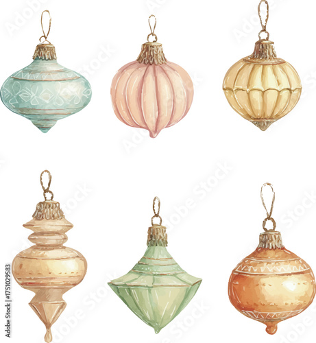 watercolor Christmas balls, pastel ornaments, Christmas decoration, holiday illustration, watercolor art, festive design, pastel colors, soft tones, winter decor, Christmas clipart, hand painted ornam