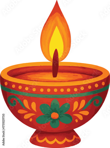 Decorative Diya with Teal Floral Pattern