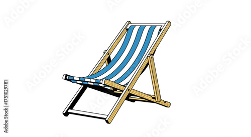 Illustration of a classic blue and white striped beach chair, embodying summer relaxation and
