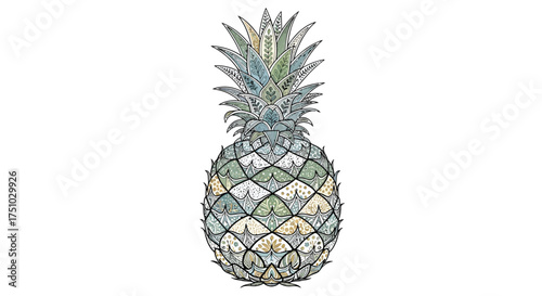 Intricate pineapple illustration with detailed patterns evoking tropical artistry and design