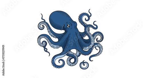 Intricate stylized octopus illustration with swirling tentacles and subtle shading creating a