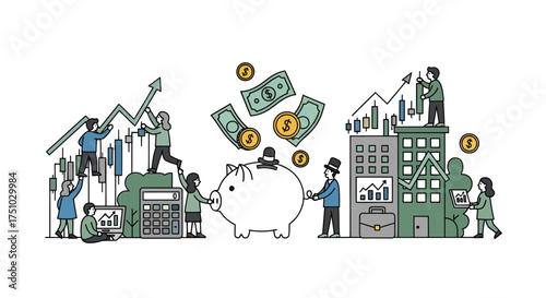 Investing growth teamwork and collaboration leading to financial success and prosperity