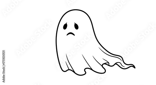 Minimalist illustration of a sad ghost on a white background for spooky season projects