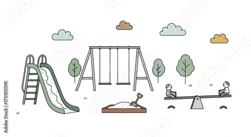 Minimalist playground illustration showcases a cheerful and inviting outdoor space for children's