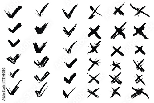set of check and cross icon brush stroke.eps