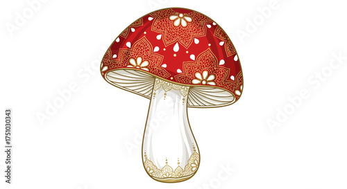 Ornamental mushroom artwork with intricate designs and vibrant colors for artistic appeal