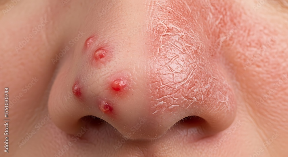 Fototapeta premium Skin Condition on Nose - Rosacea and Acne Vulgaris.