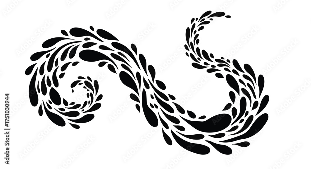 Fototapeta premium Abstract swirling black ink splashes forming an elegant organic shape on white background