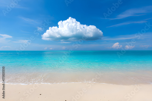 beautiful beach with white sand, blue sky, and turquoise water. tropical beach with blue sky. breathtaking turquoise ocean waves gently lap pristine white sand under a vast.