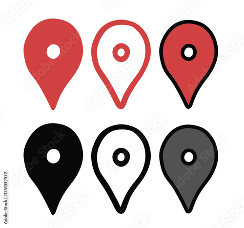 Location pointers outline flat black red map maps address pin icons doodle icon