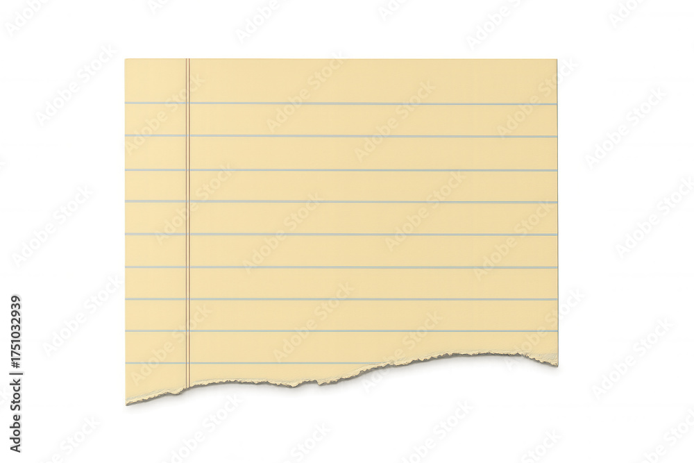 Fototapeta premium Ripped yellow lined paper note with torn edge, creative design element for message or background, transparent background