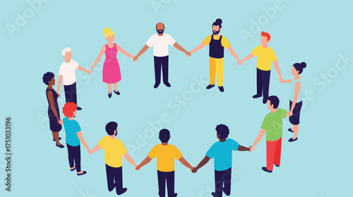 Diverse group of people holding hands in a circle