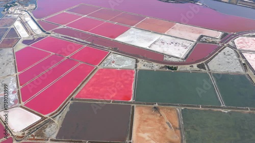 Aerial view of Pink lake salt production