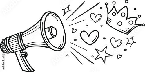 Megaphone icon with abstract sound waves emanating outward communicating a loud announcement concept