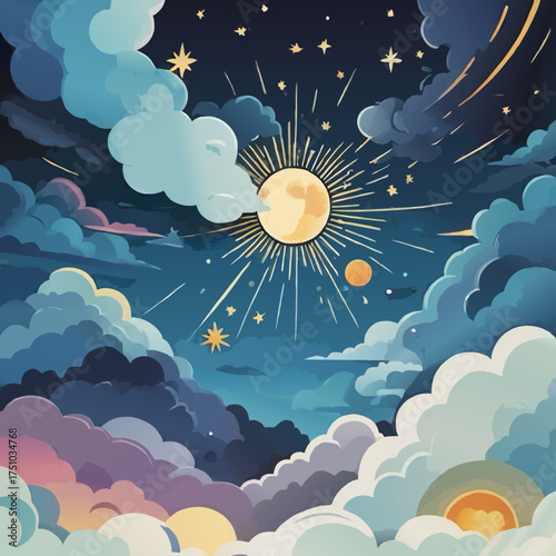 sun and clouds abstract cartoon space background pattern