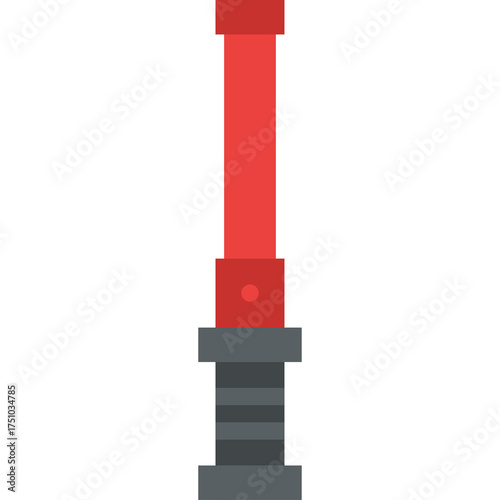 Red Lightsaber Blade with Dark Gray Hilt Against White Background Simple Flat Design Icon Style Weapon Symbol