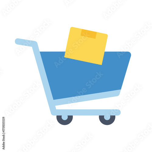 Shopping cart with a package inside ready for delivery to the customer