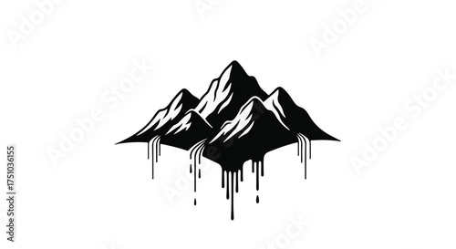 Dramatic ink illustration of jagged mountain peaks with melting drips